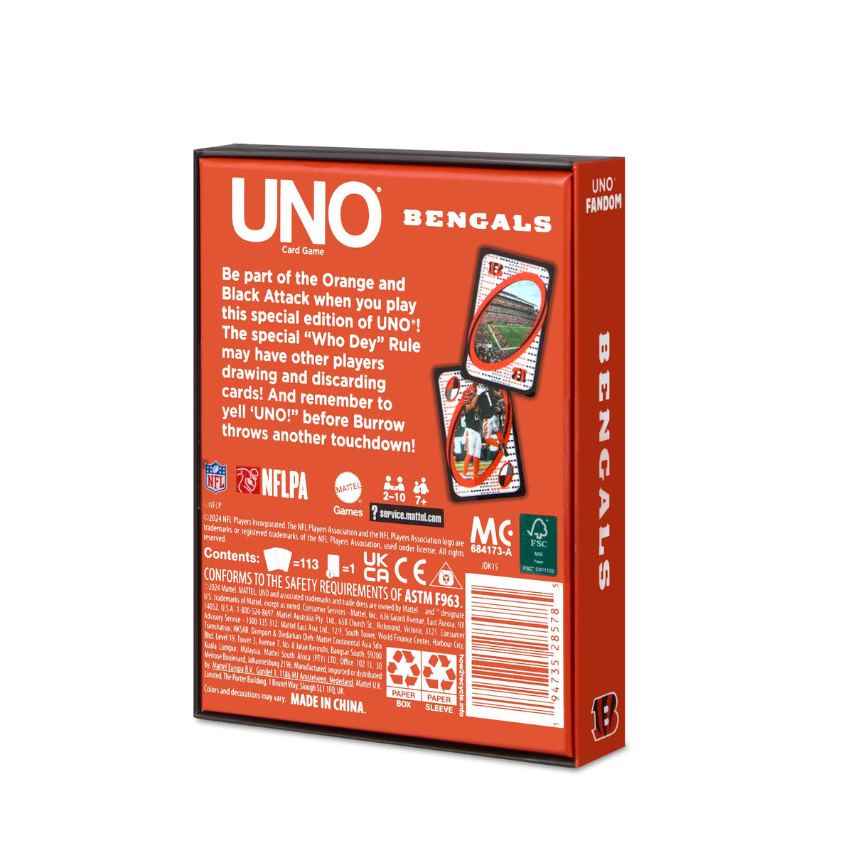 UNO Fandom NFL Cincinnati Bengals Game Deck