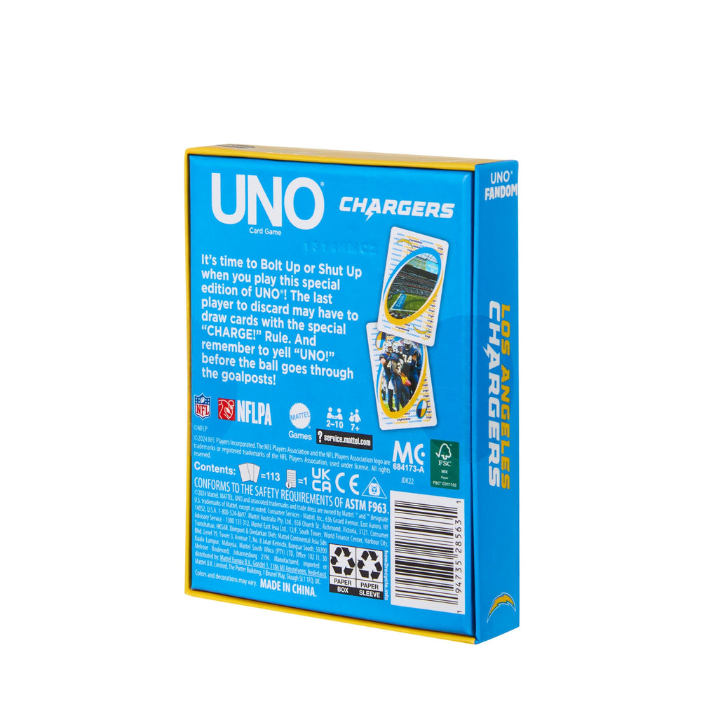 UNO Fandom NFL Los Angeles Chargers Game Deck